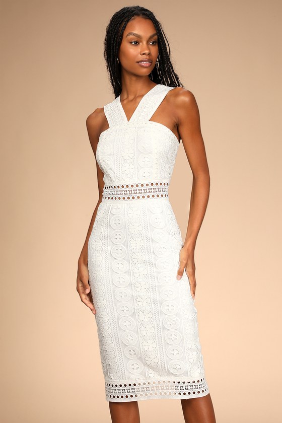 White Midi Dress - Crochet Lace Dress ...